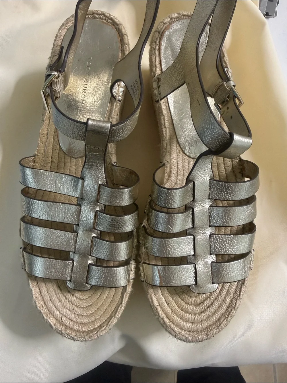 Tory Burch Metallic Gold Espadrille Wedge Sandals